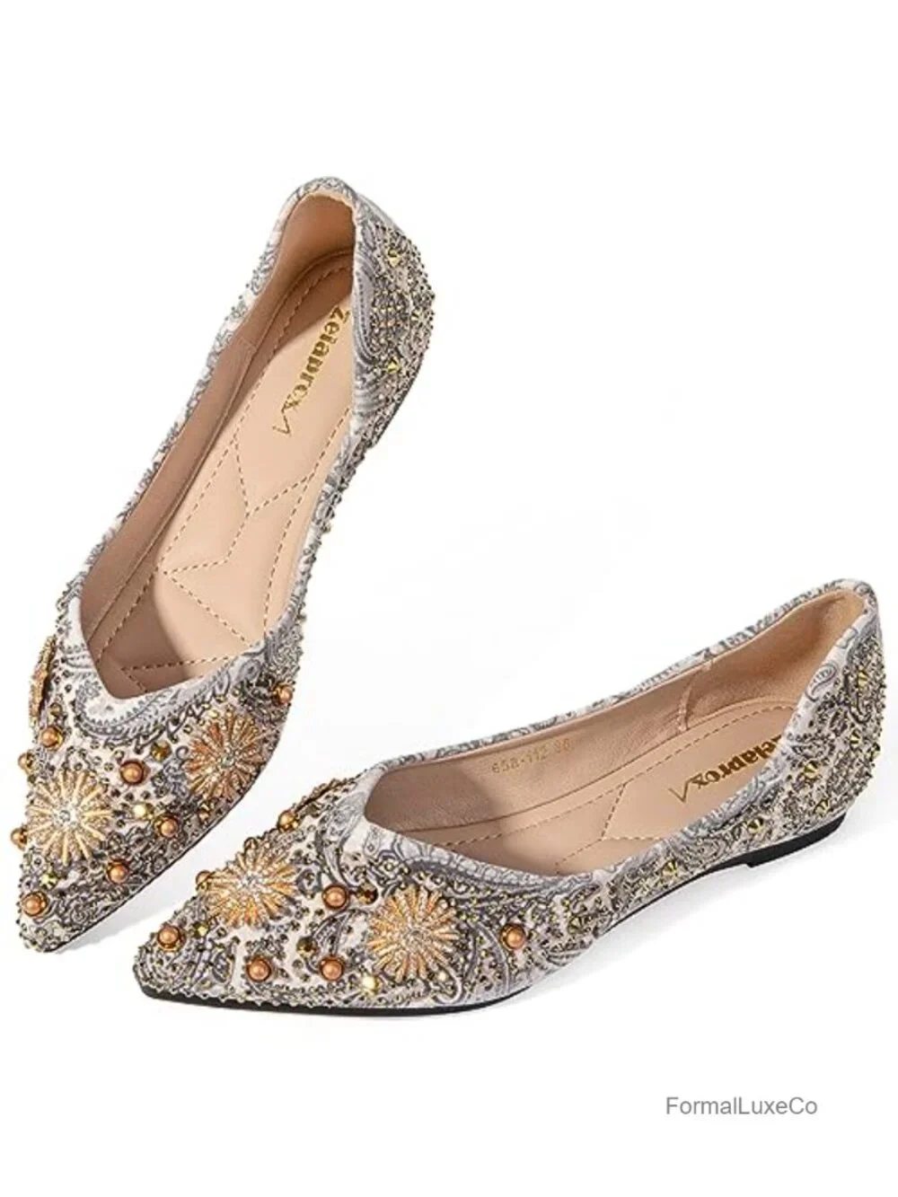Women's Rhinestone Pointed Toe Flats Comfort Low Wedge Dressy Flats Lightweight